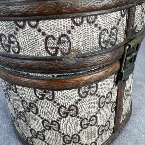 Gucci RARE Vintage GG Monogram Large Trinket Box Wood - Picture 6 of 8